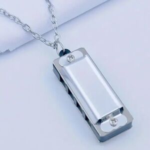 Harmonica 1.5" Silver Tone 24" Necklace Music Song Instrument